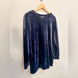 Piko Navy Blue Velvet Long Sleeve Top